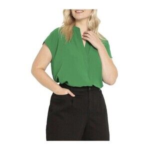 ELOQUII Women's Notch Collar Blouse Top Kelly Green Career Size 16 NWT’s